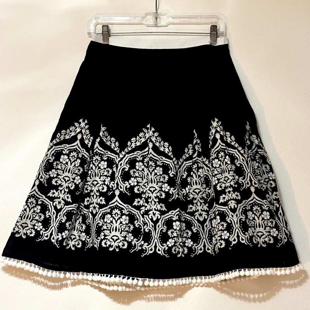 Black & White Skirt with Pom Pom Fringe Hem ~ Ann Taylor Loft